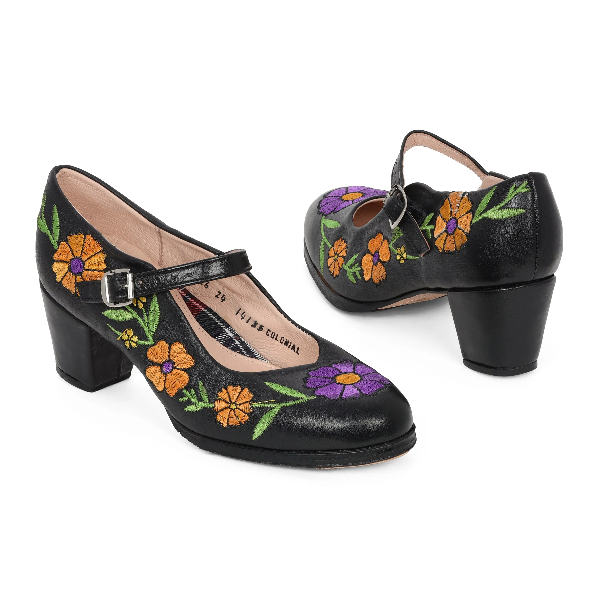 Colonial 226 Women's Folklorico Shoes with Nails, Embroidered, Leather, 6cm Heel