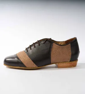 Dark Brown and Camel Croco-Textured Leather - Handmade Tango Shoes - Rock 3074
