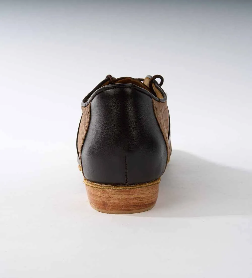 Dark Brown and Camel Croco-Textured Leather - Handmade Tango Shoes - Rock 3074