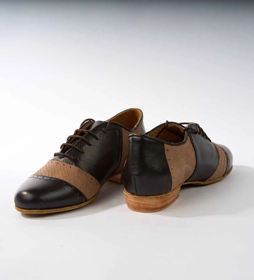 Dark Brown and Camel Croco-Textured Leather - Handmade Tango Shoes - Rock 3074