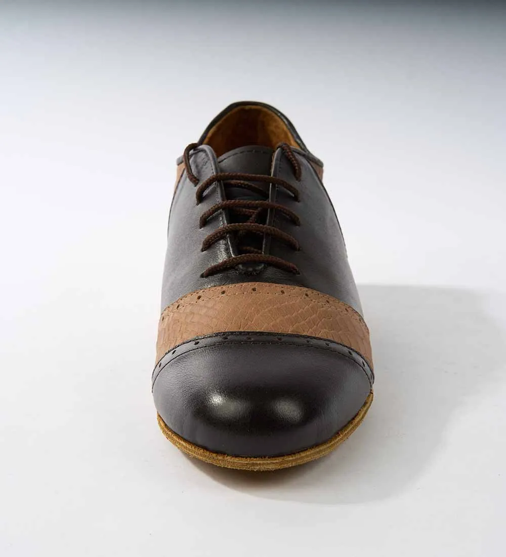 Dark Brown and Camel Croco-Textured Leather - Handmade Tango Shoes - Rock 3074