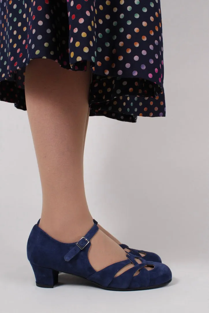 Everyday 1930s /1940s style suede sandals - Navy blue- Ida