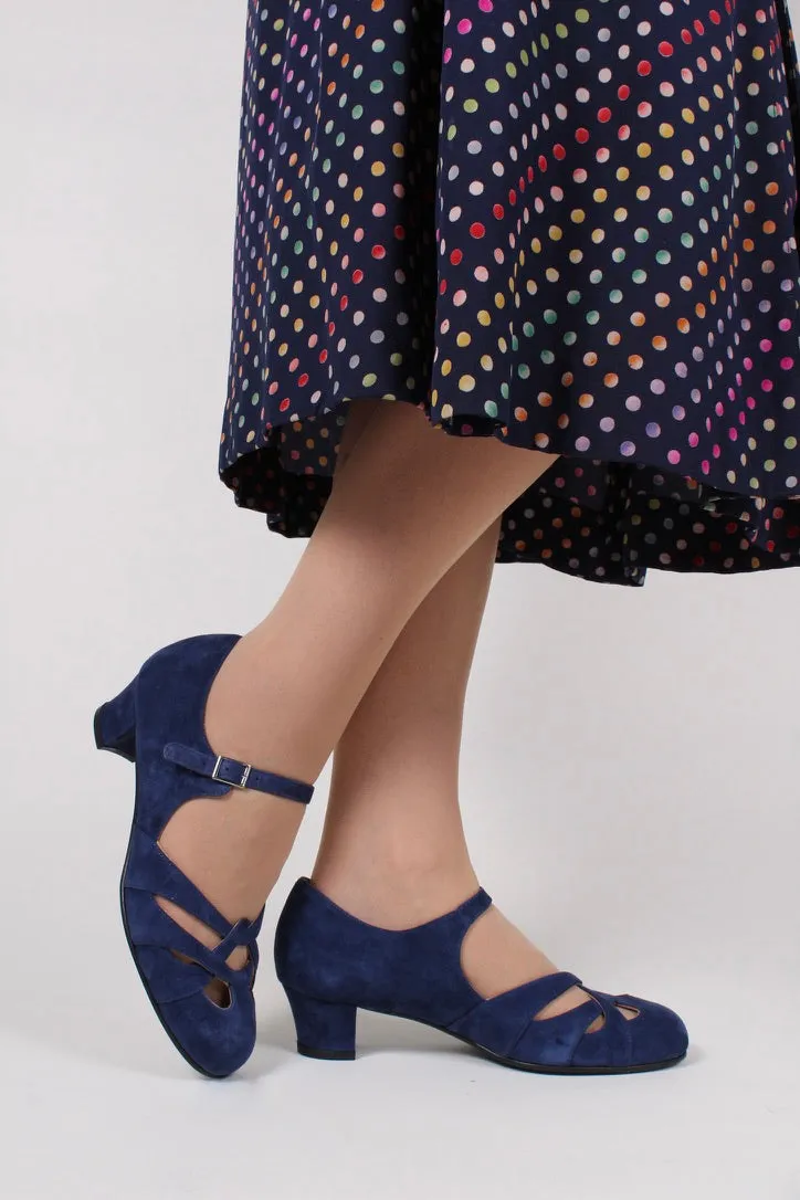 Everyday 1930s /1940s style suede sandals - Navy blue- Ida