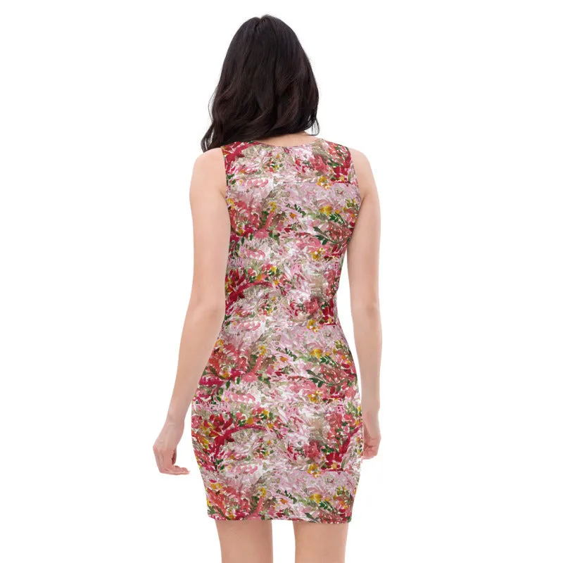 Fall Floral Print Women's Dress, Long Sleeveless 1-piece Designer Dress-Made in USA/EU