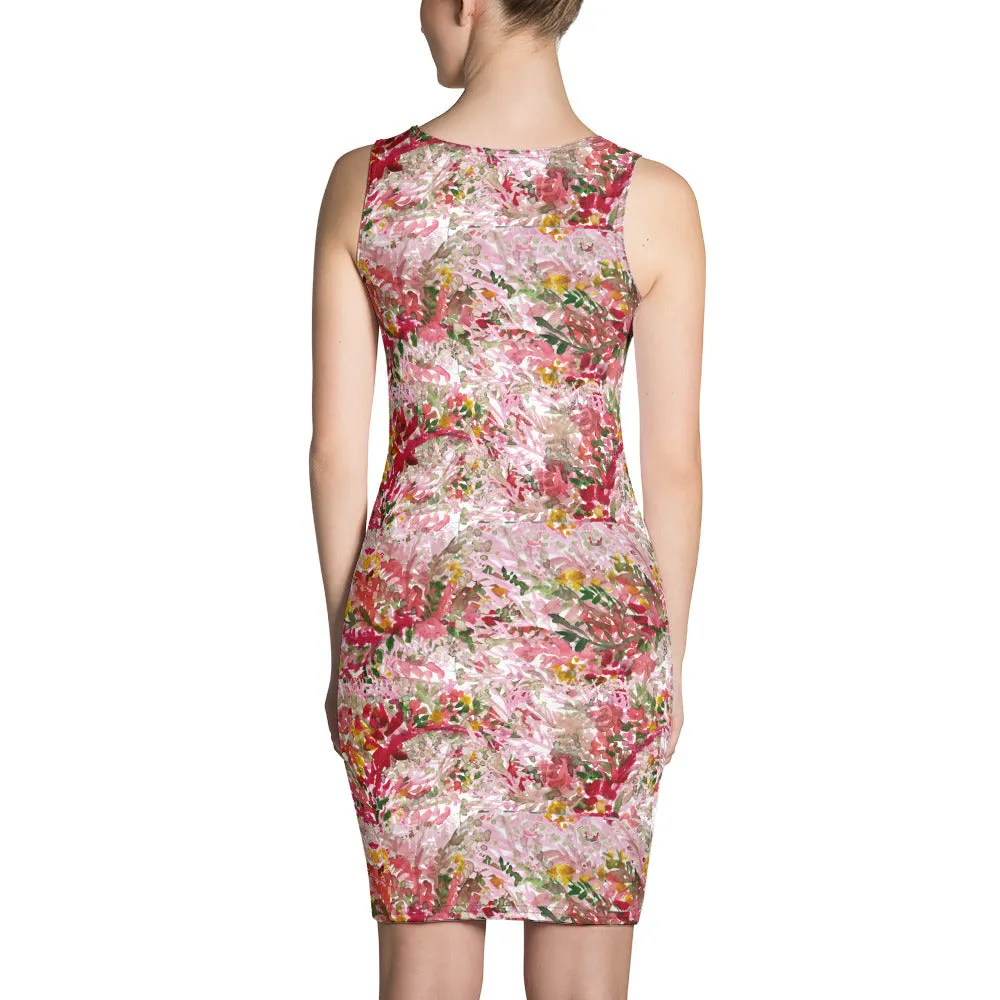 Fall Floral Print Women's Dress, Long Sleeveless 1-piece Designer Dress-Made in USA/EU