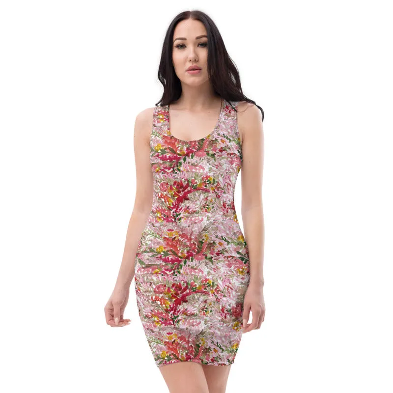 Fall Floral Print Women's Dress, Long Sleeveless 1-piece Designer Dress-Made in USA/EU