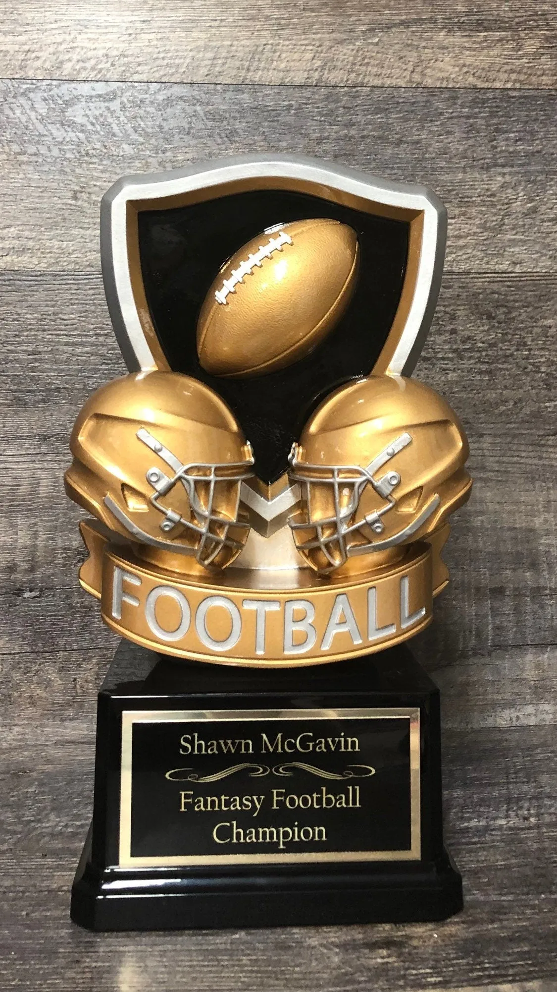 Fantasy Football Trophy ** See DESCRIPTION** Custom FFL Trophy 11" Football Shield Helmets FFL Winner League Champion Champ Award