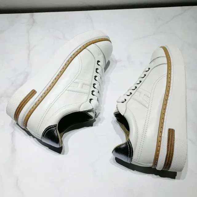 Fashion Casual Platform Women's Sneakers Genuine Leather Increase Height Female Chunky Shoes Spring Autumn Tennis Ladies Shoes