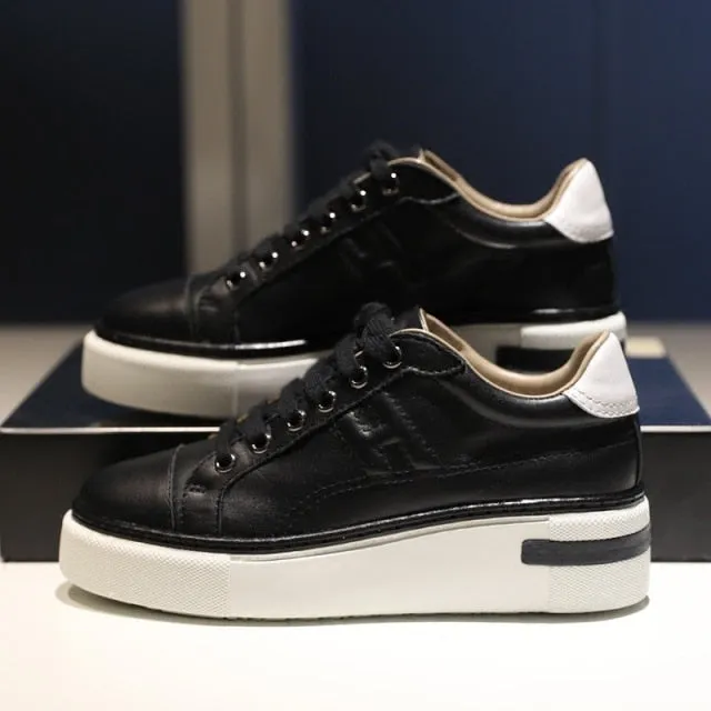 Fashion Casual Platform Women's Sneakers Genuine Leather Increase Height Female Chunky Shoes Spring Autumn Tennis Ladies Shoes