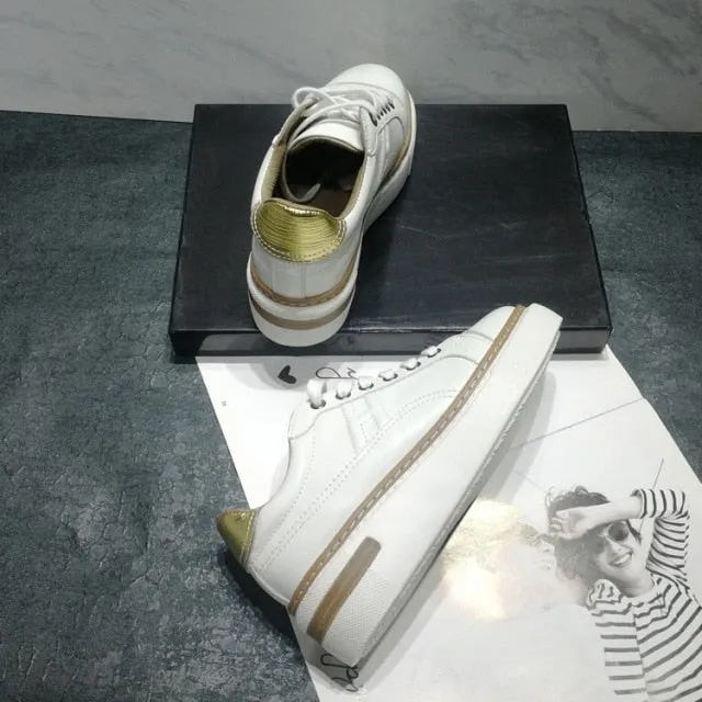 Fashion Casual Platform Women's Sneakers Genuine Leather Increase Height Female Chunky Shoes Spring Autumn Tennis Ladies Shoes