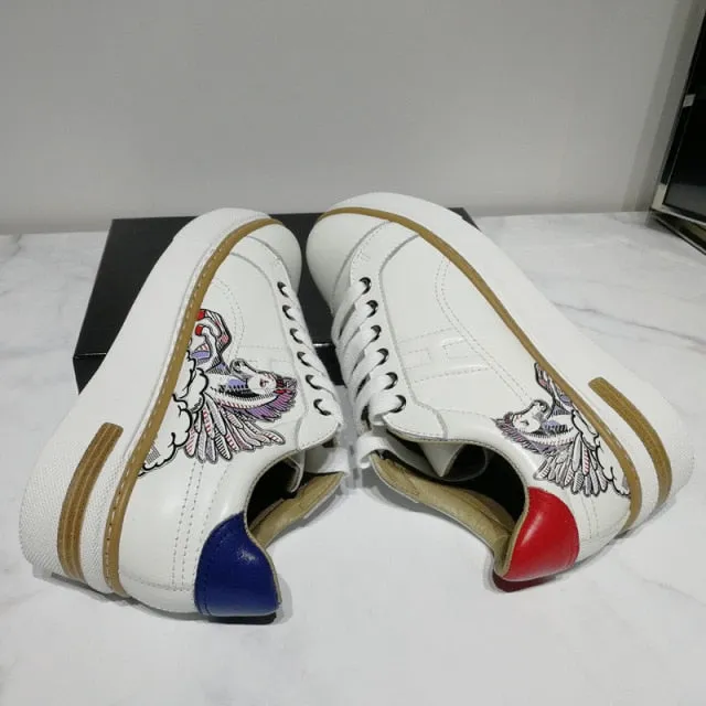 Fashion Casual Platform Women's Sneakers Genuine Leather Increase Height Female Chunky Shoes Spring Autumn Tennis Ladies Shoes
