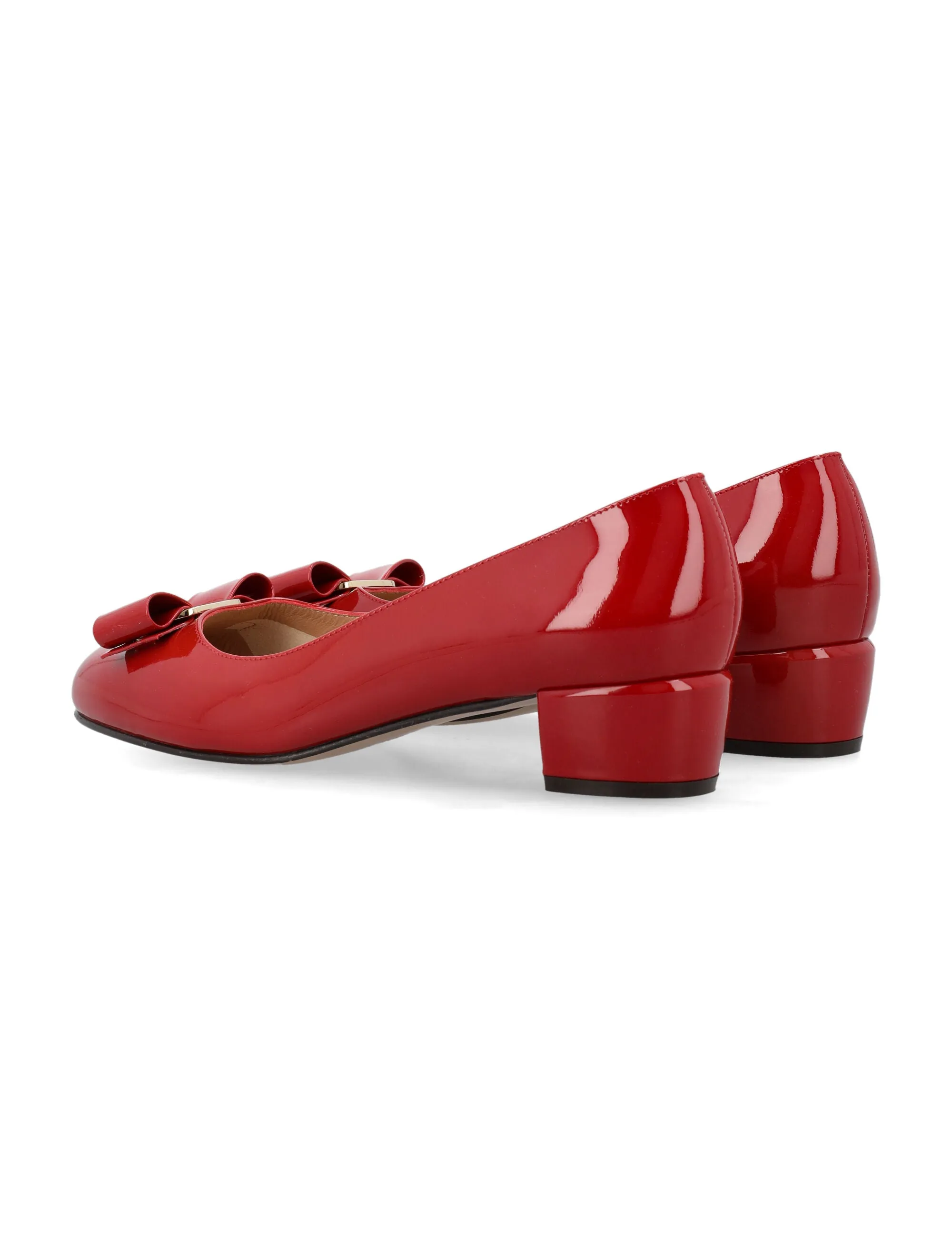 Ferragamo Chic Red Patent Leather Pumps with Iconic Bow - 2 inch Heel