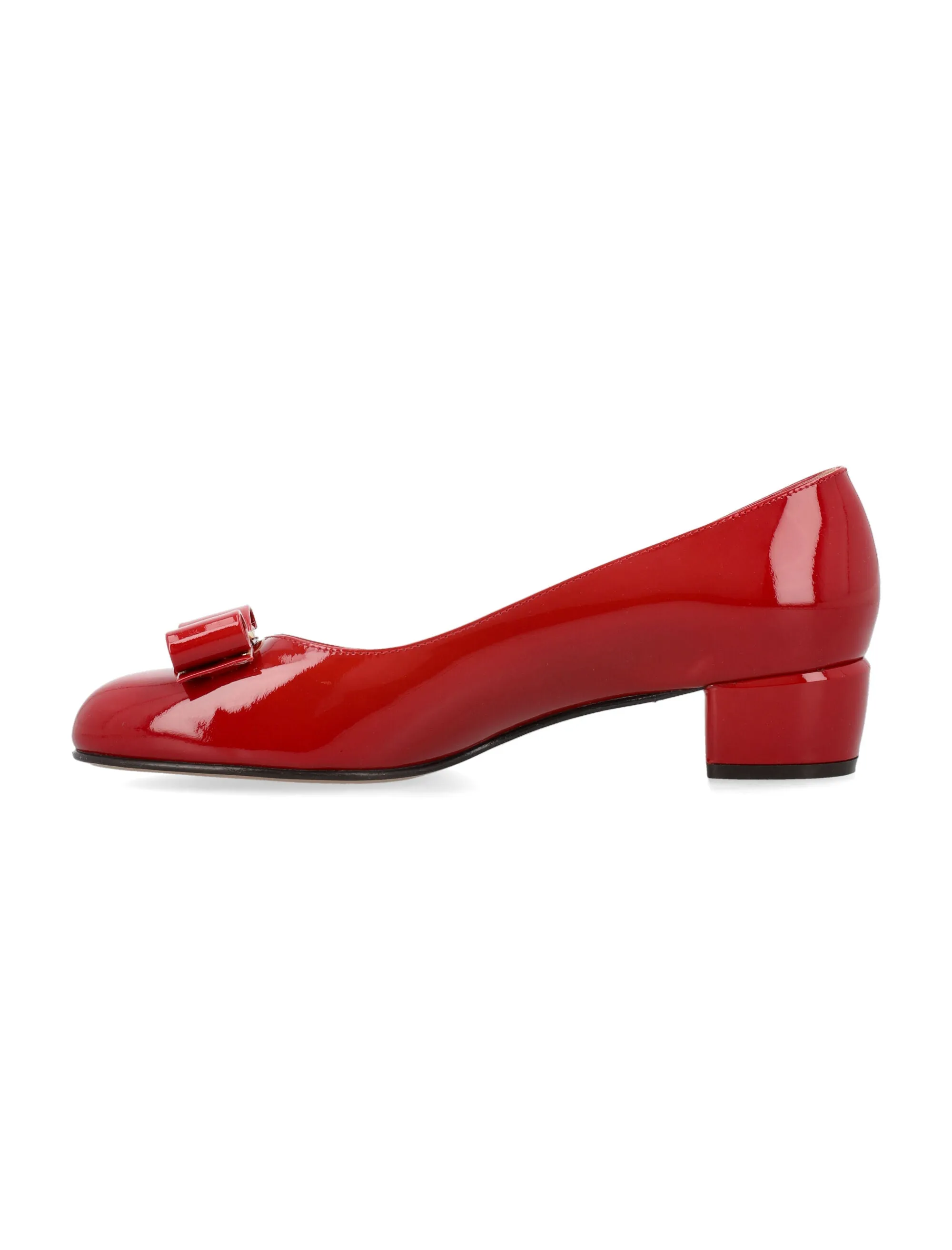 Ferragamo Chic Red Patent Leather Pumps with Iconic Bow - 2 inch Heel