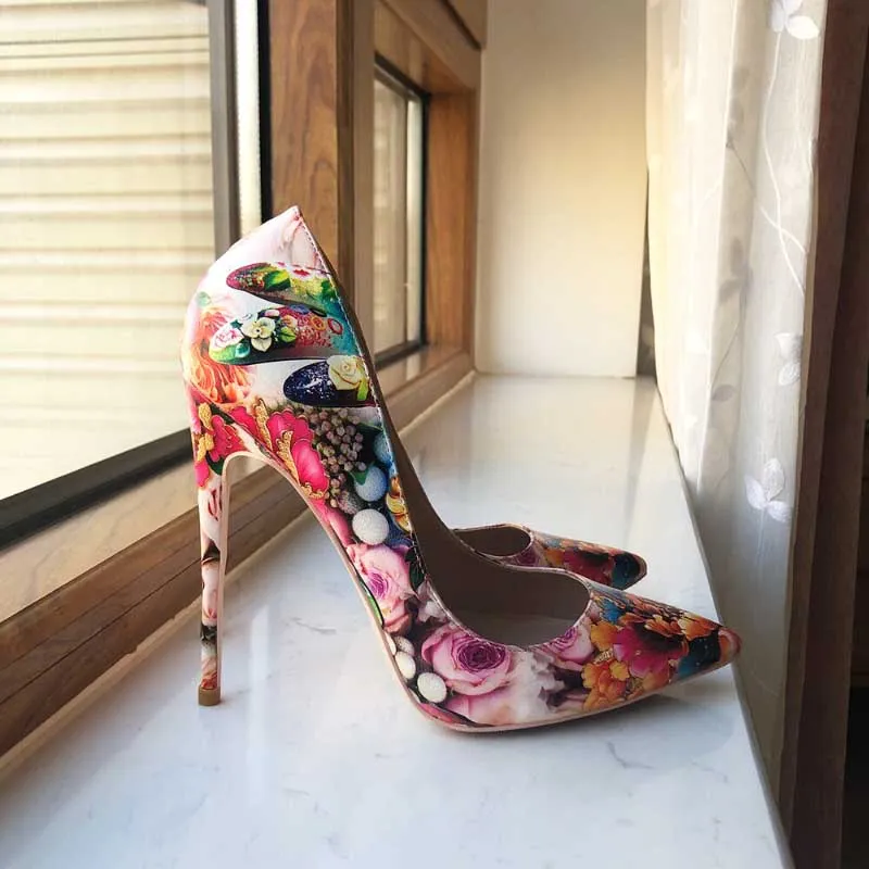 Floral Blast Pointed Toe Stiletto Shoes