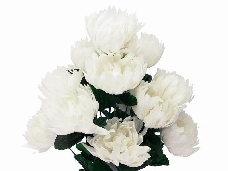 Football Mum Bush Artificial Silk Flowers - White
