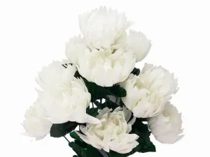 Football Mum Bush Artificial Silk Flowers - White