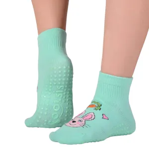 FOOTSIS Non Slip Grip Socks for Yoga, Pilates, Barre, Home, Hospital ,Mommy and Me classes "Bunny"