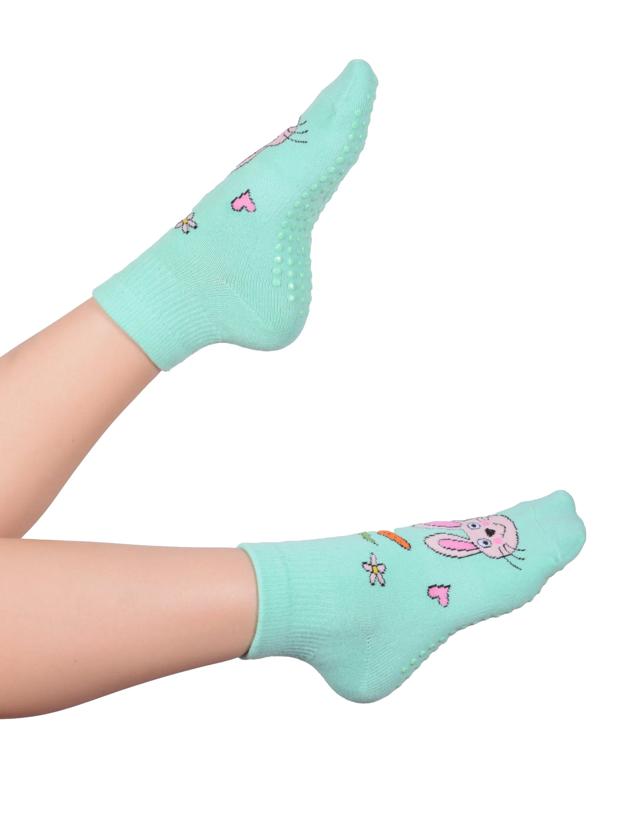 FOOTSIS Non Slip Grip Socks for Yoga, Pilates, Barre, Home, Hospital ,Mommy and Me classes "Bunny"
