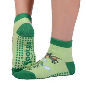 FOOTSIS Non Slip Grip Socks for Yoga, Pilates, Barre, Home, Hospital ,Mommy and Me classes "Dinosaur"