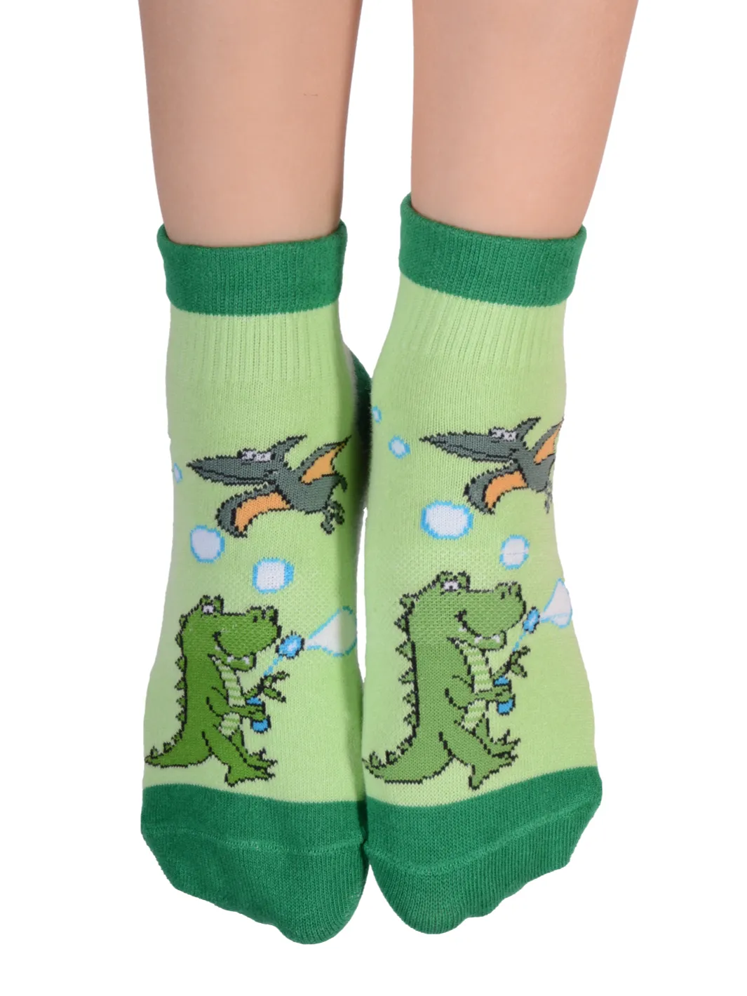 FOOTSIS Non Slip Grip Socks for Yoga, Pilates, Barre, Home, Hospital ,Mommy and Me classes "Dinosaur"