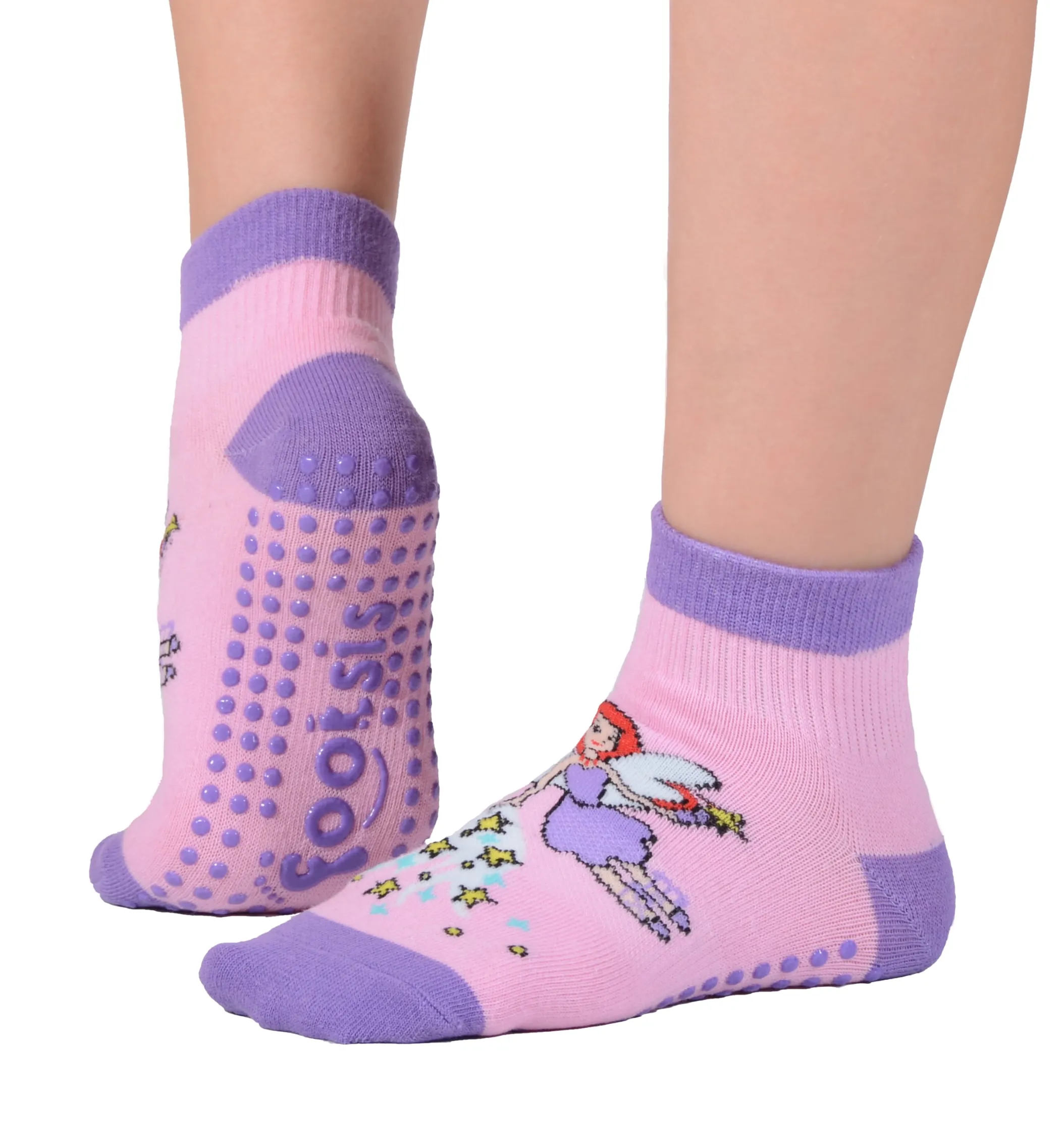 FOOTSIS Non Slip Grip Socks for Yoga, Pilates, Barre, Home, Hospital ,Mommy and Me classes "Fairy"