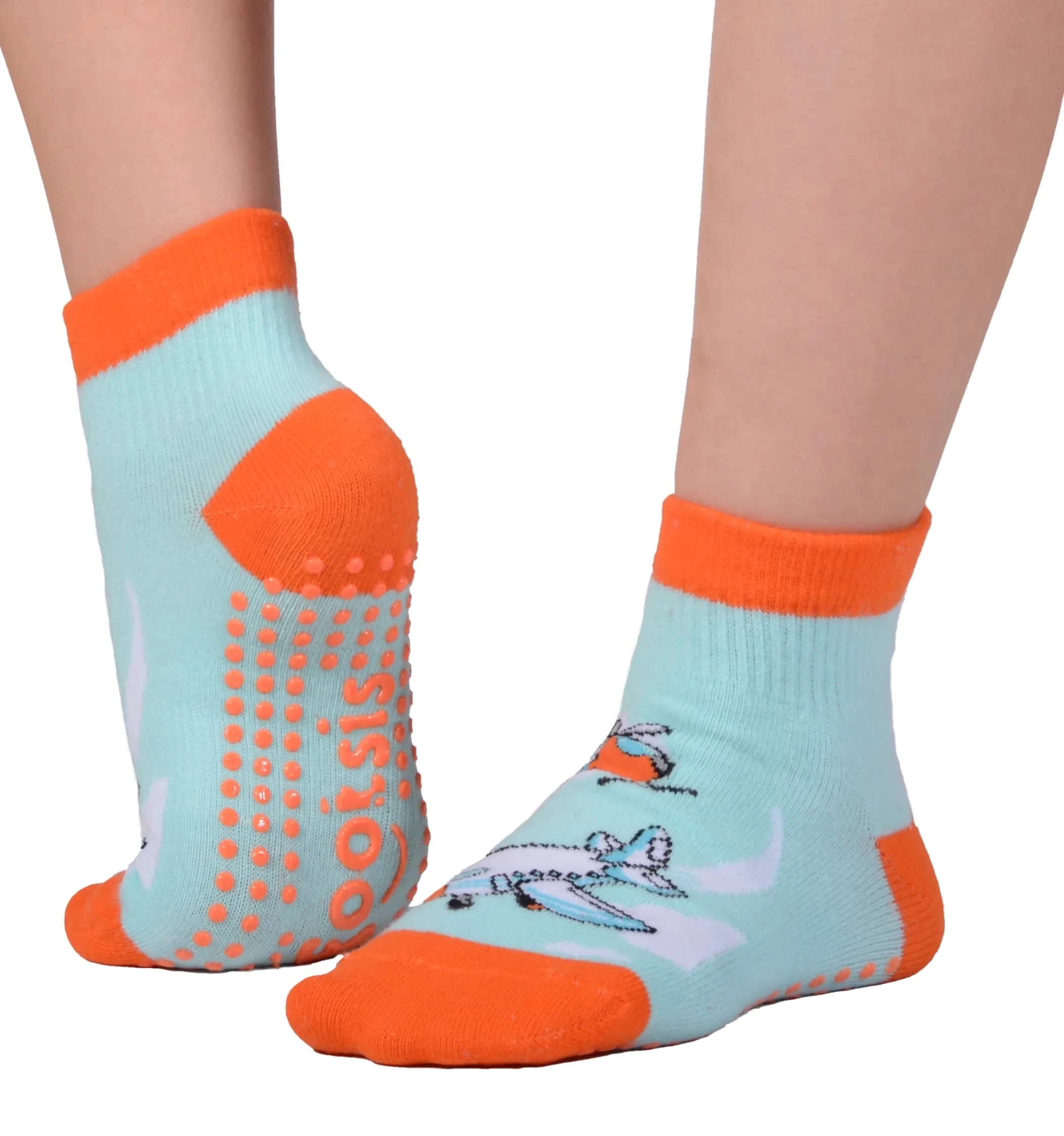 FOOTSIS Non Slip Grip Socks for Yoga, Pilates, Barre, Home, Hospital ,Mommy and Me classes "Plane"
