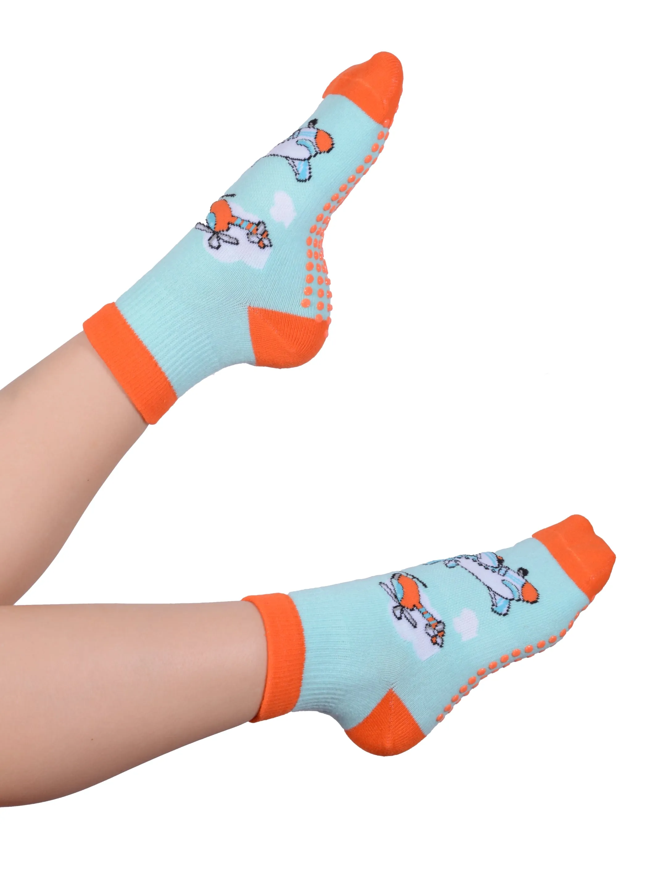 FOOTSIS Non Slip Grip Socks for Yoga, Pilates, Barre, Home, Hospital ,Mommy and Me classes "Plane"