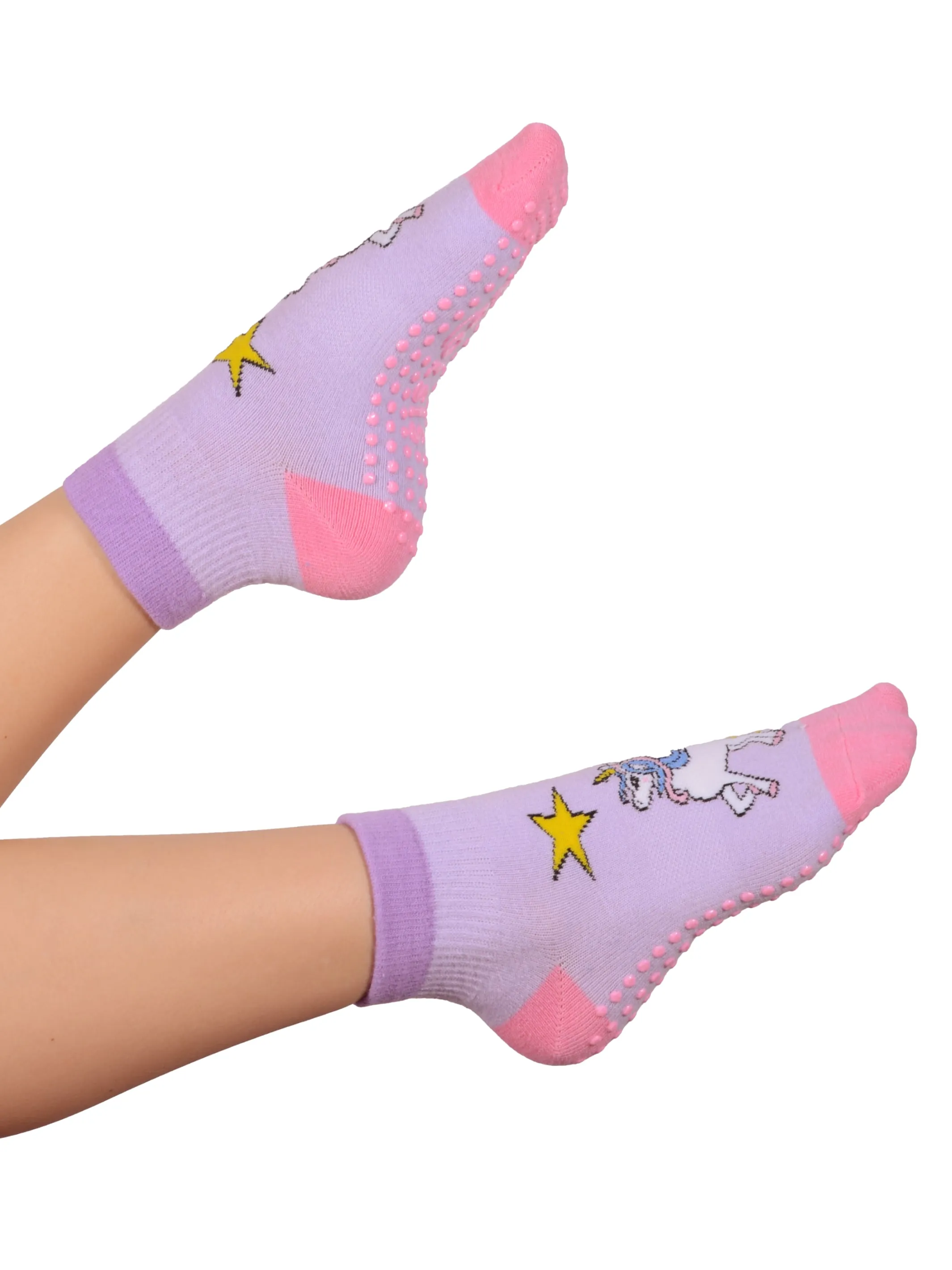FOOTSIS Non Slip Grip Socks for Yoga, Pilates, Barre, Home, Hospital ,Mommy and Me classes "Unicorn"