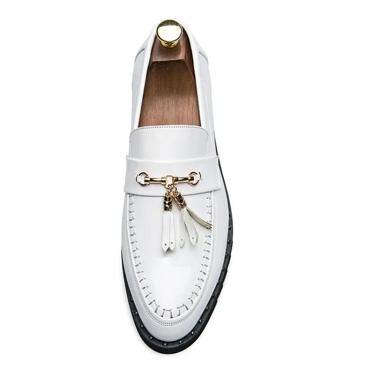 Foreign bright leather small leather shoes men's British tassel hair stylist men's shoes thick bottom nightclub bright leather hair stylist men's shoes