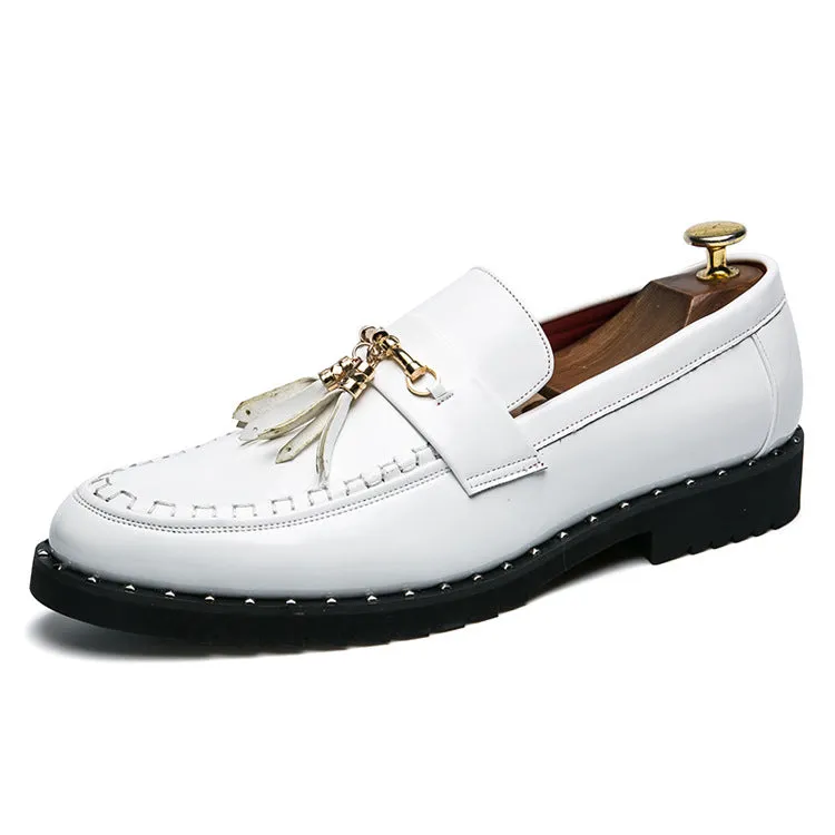 Foreign bright leather small leather shoes men's British tassel hair stylist men's shoes thick bottom nightclub bright leather hair stylist men's shoes