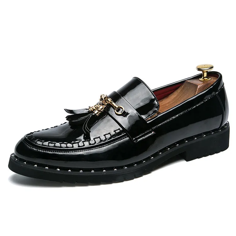 Foreign bright leather small leather shoes men's British tassel hair stylist men's shoes thick bottom nightclub bright leather hair stylist men's shoes