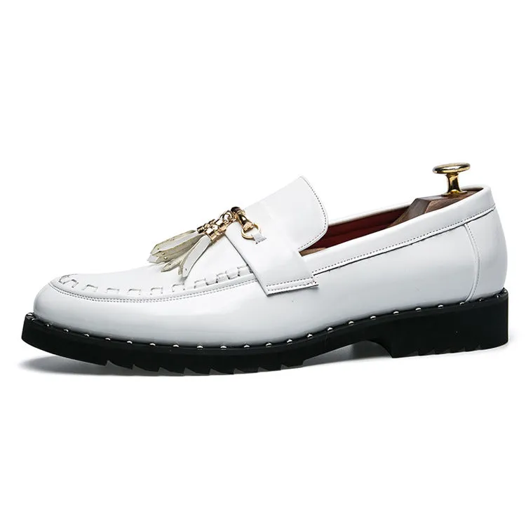 Foreign bright leather small leather shoes men's British tassel hair stylist men's shoes thick bottom nightclub bright leather hair stylist men's shoes