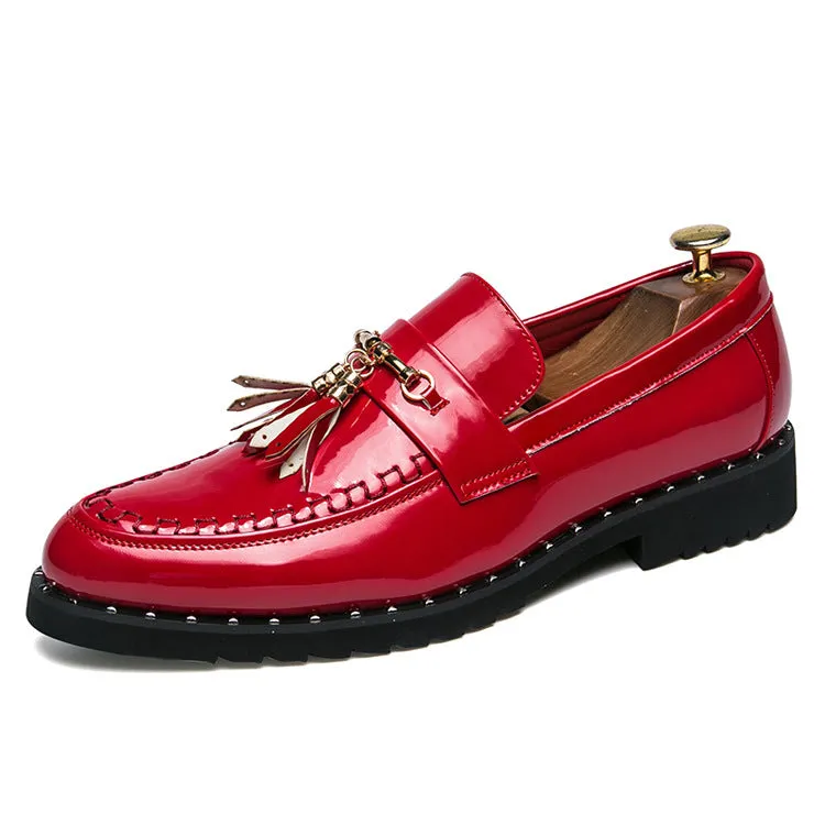 Foreign bright leather small leather shoes men's British tassel hair stylist men's shoes thick bottom nightclub bright leather hair stylist men's shoes