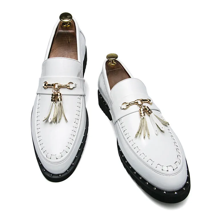 Foreign bright leather small leather shoes men's British tassel hair stylist men's shoes thick bottom nightclub bright leather hair stylist men's shoes