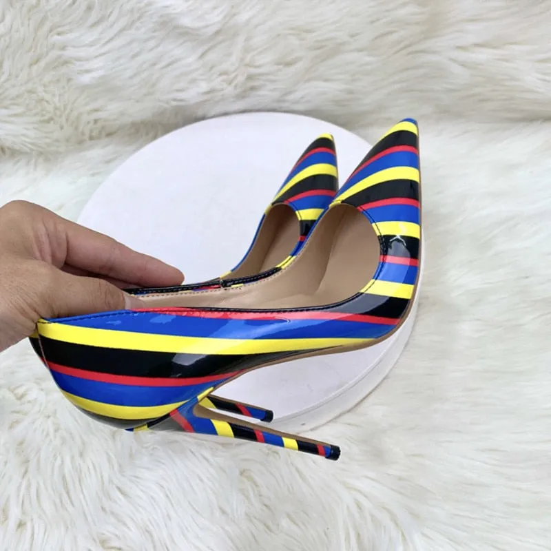 Genuine Leather Retro Stripes Stiletto Pumps