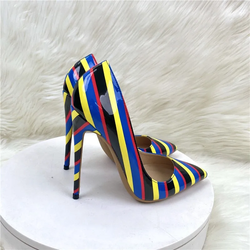 Genuine Leather Retro Stripes Stiletto Pumps