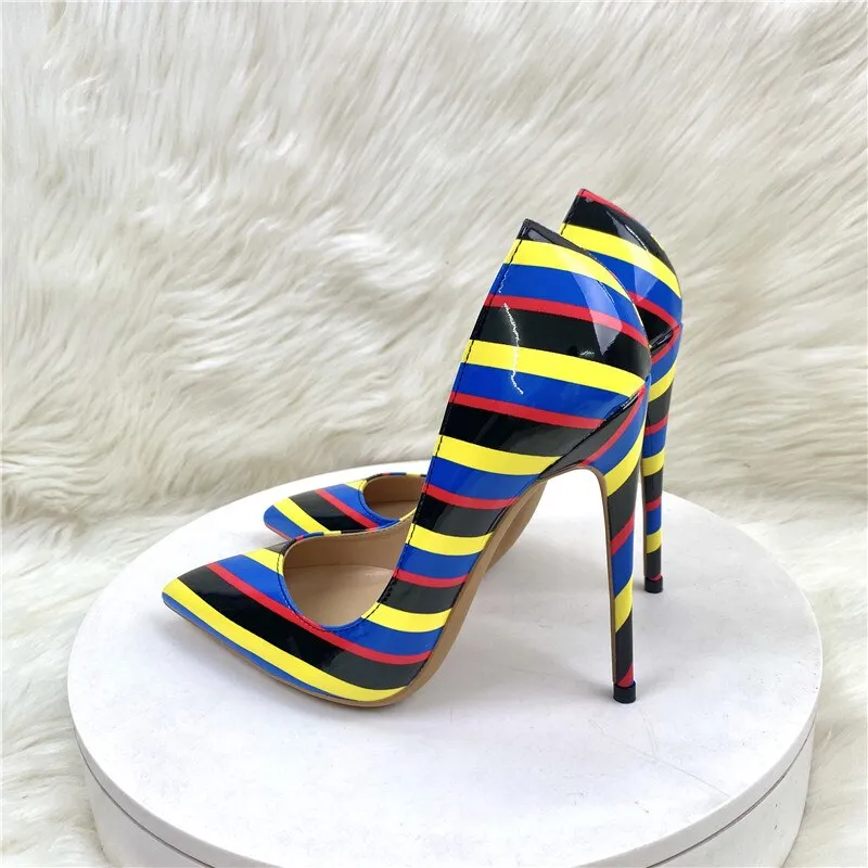 Genuine Leather Retro Stripes Stiletto Pumps