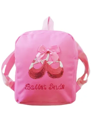 Girls Pink "Ballet Kids" Shoes Sequin Applique Zipper Dance Back Pack