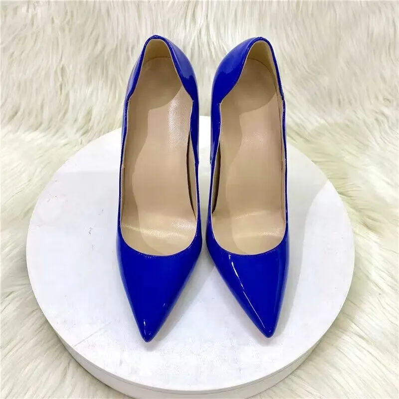 Glossy and Rich Blue Pointed Toe High Heel Pump Shoes
