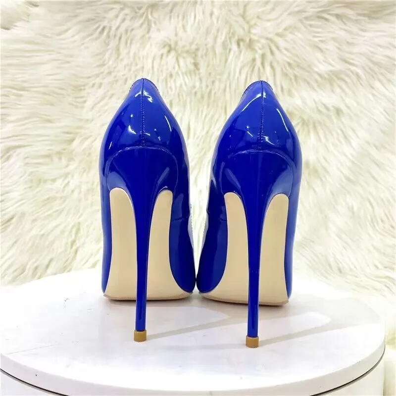 Glossy and Rich Blue Pointed Toe High Heel Pump Shoes