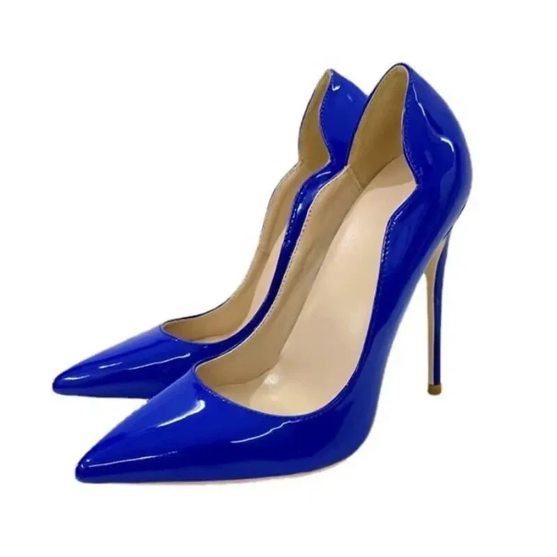 Glossy and Rich Blue Pointed Toe High Heel Pump Shoes