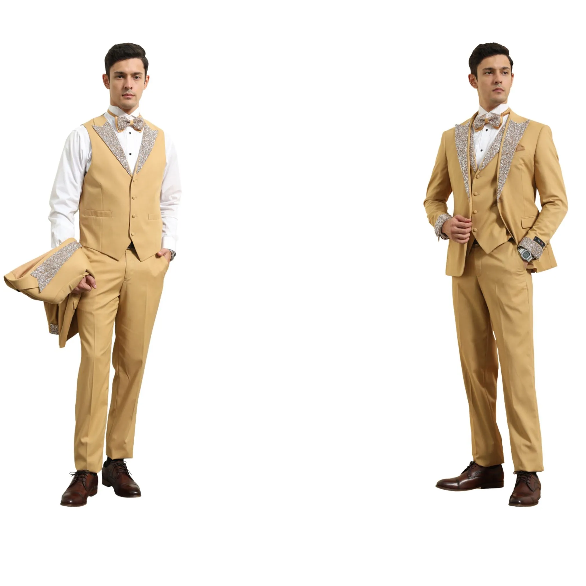 Gold Sequin Lapel Three-Piece Prom Tuxedo