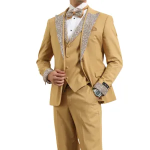 Gold Sequin Lapel Three-Piece Prom Tuxedo