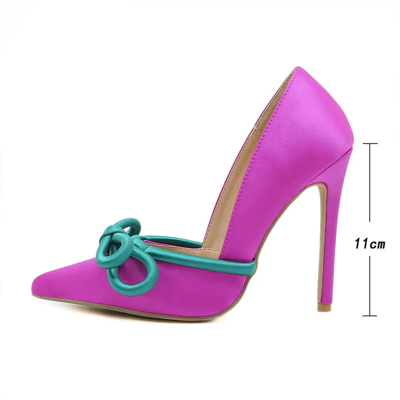 Gorgeous Fuchsia Pointed Toe High Heel Pumps with Teal Knot Accents