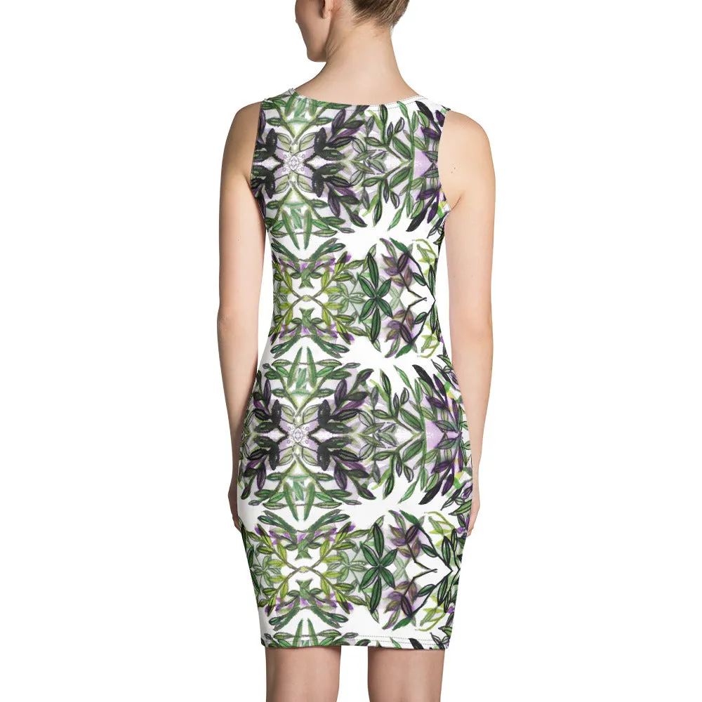Green Tropical Leaf Print Dress, Women's Designer Sleeveless Hawaiian Style Dress-Made in USA/EU