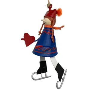 Handmade Tin Ornament - Child on Ice Skates with Heart