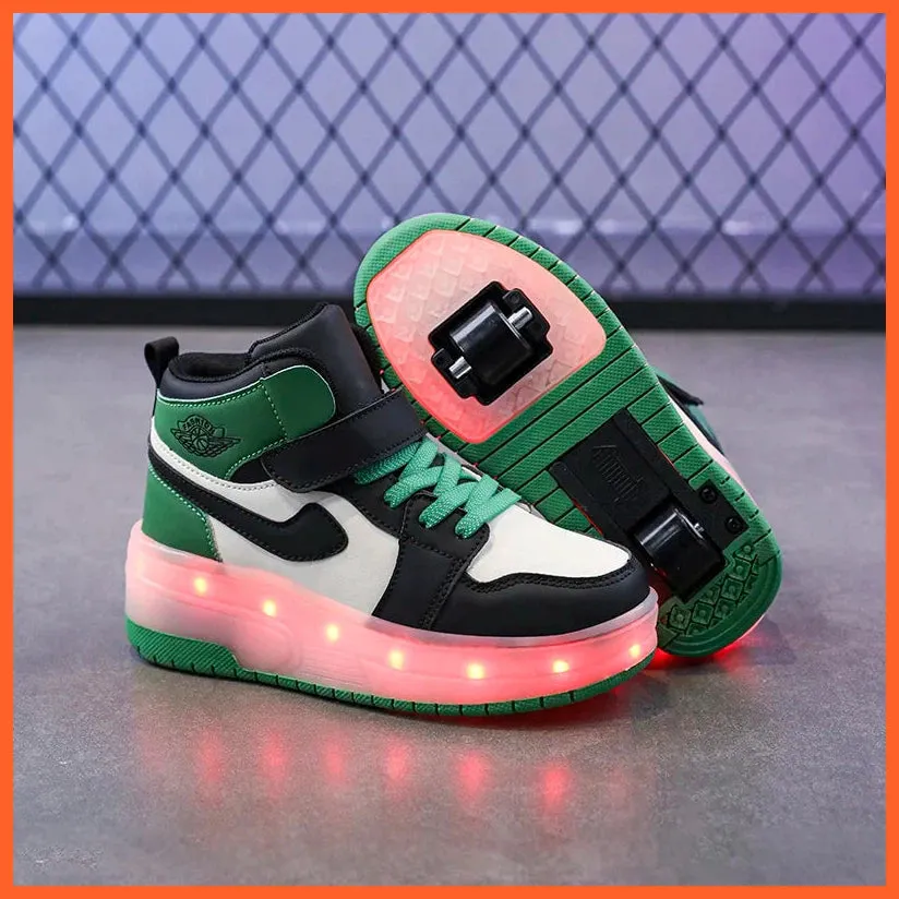 High Top Double Wheels Up And Down Light Up Light Roller Shoes For Boys And Girls