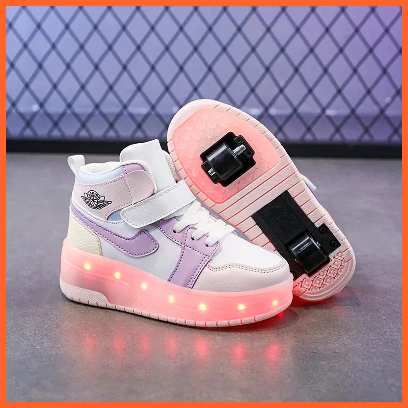 High Top Double Wheels Up And Down Light Up Light Roller Shoes For Boys And Girls