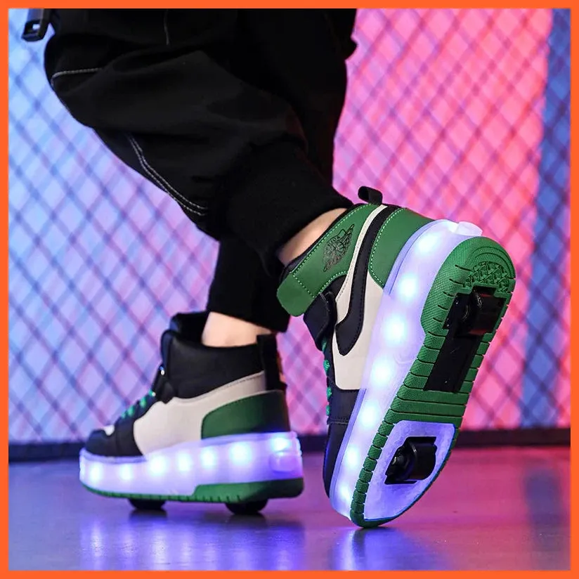 High Top Double Wheels Up And Down Light Up Light Roller Shoes For Boys And Girls