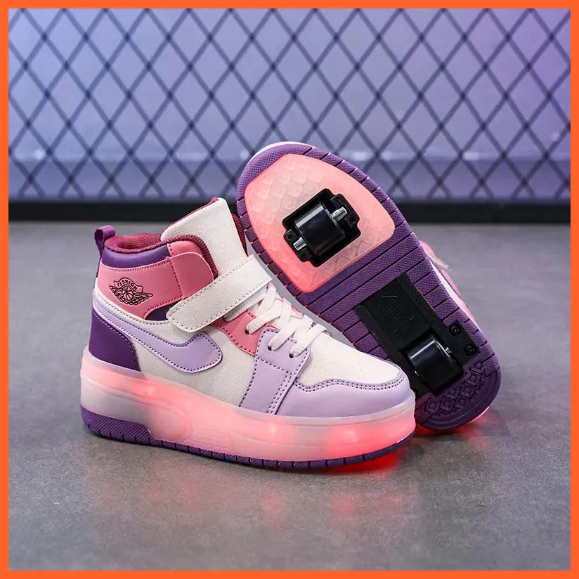 High Top Double Wheels Up And Down Light Up Light Roller Shoes For Boys And Girls